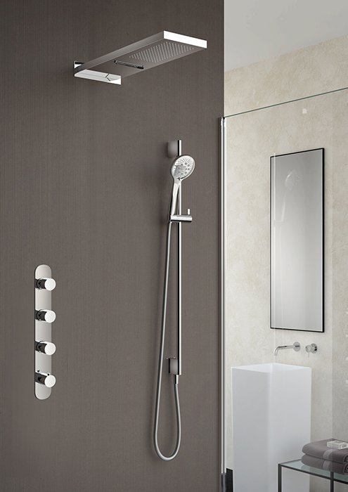 Hotbath Buddy inbouw douche set met 3 stopkranen en waterval IBS7 chroom Staafdouche (incl glijstang)