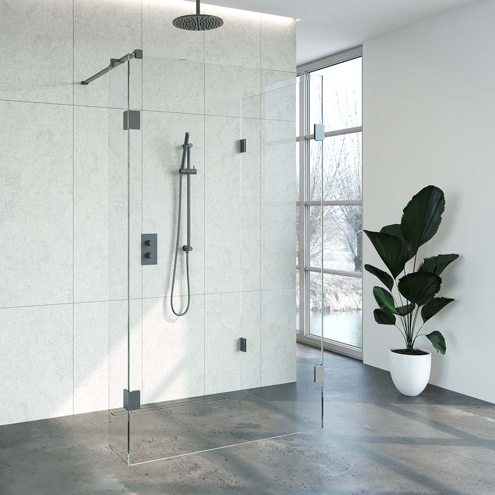 Topa Creative inloopdouche 3 delig 120x90 breedte kleine zijwand 30 gunmetal