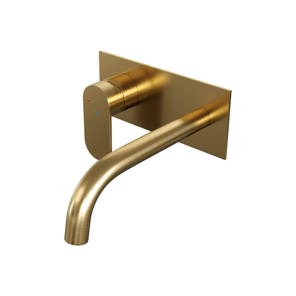 Brauer Gold Edition inbouw wastafelkraan met gebogen uitloop en brede staaf 20x9 goud