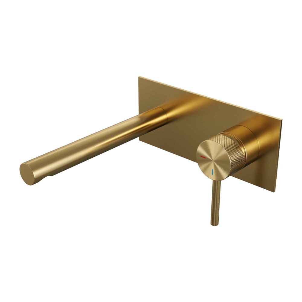 Brauer Gold Carving inbouw wastafelmengkraan met rechte uitloop en ronde staaf 20x9 goud