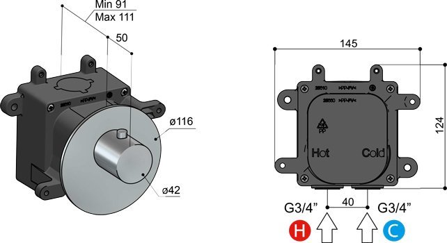 Hotbath MHF006 High Flow inbouwbox voor thermostaat