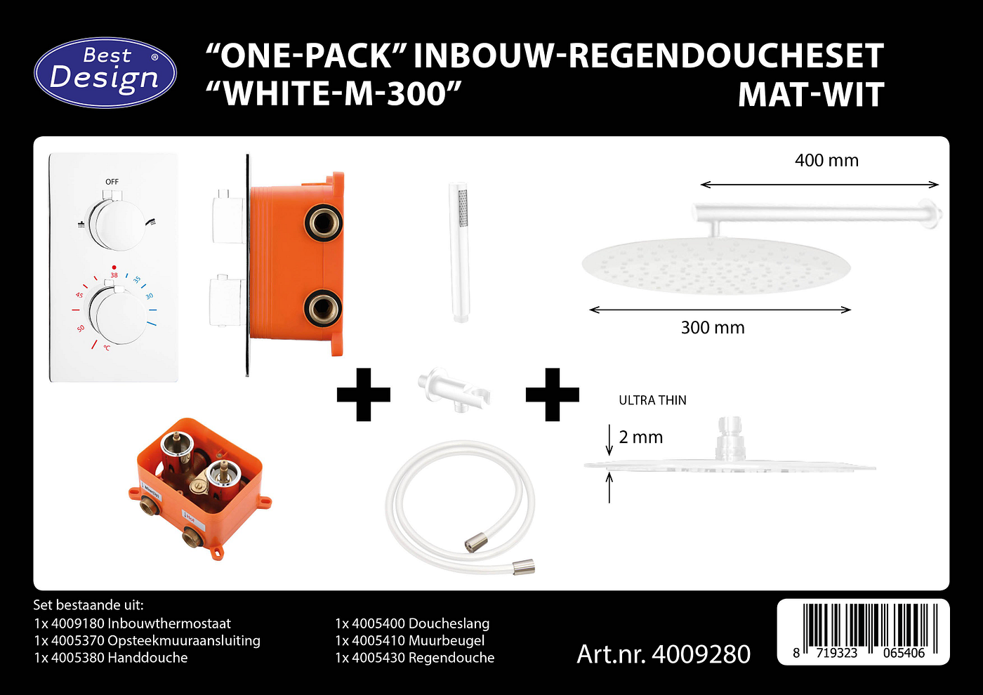 Best Design White inbouw regendoucheset M300 mat wit