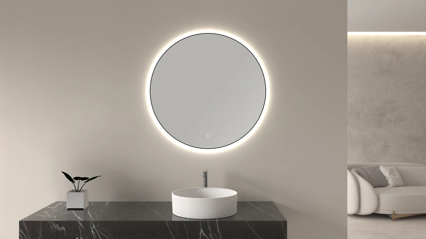 Wiesbaden Novi spiegel rond met LED, dimbaar 60 cm mat zwart