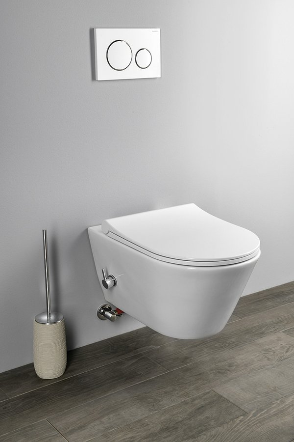 Avva Cleanwash Hangend toilet, met mengkraan en bidetdouche, Randloos, 35,5x53cm, wit