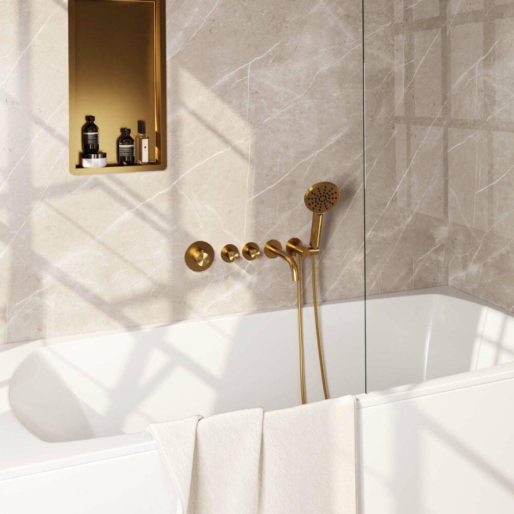 Brauer Gold Carving inbouw badkraan met uitloop en ronde handdouche goud