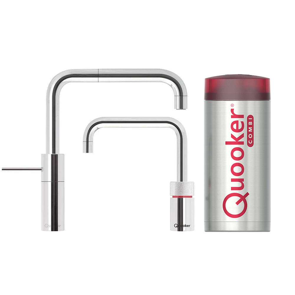 Quooker Nordic Square Twintaps kokend waterkraan met COMBI boiler chroom