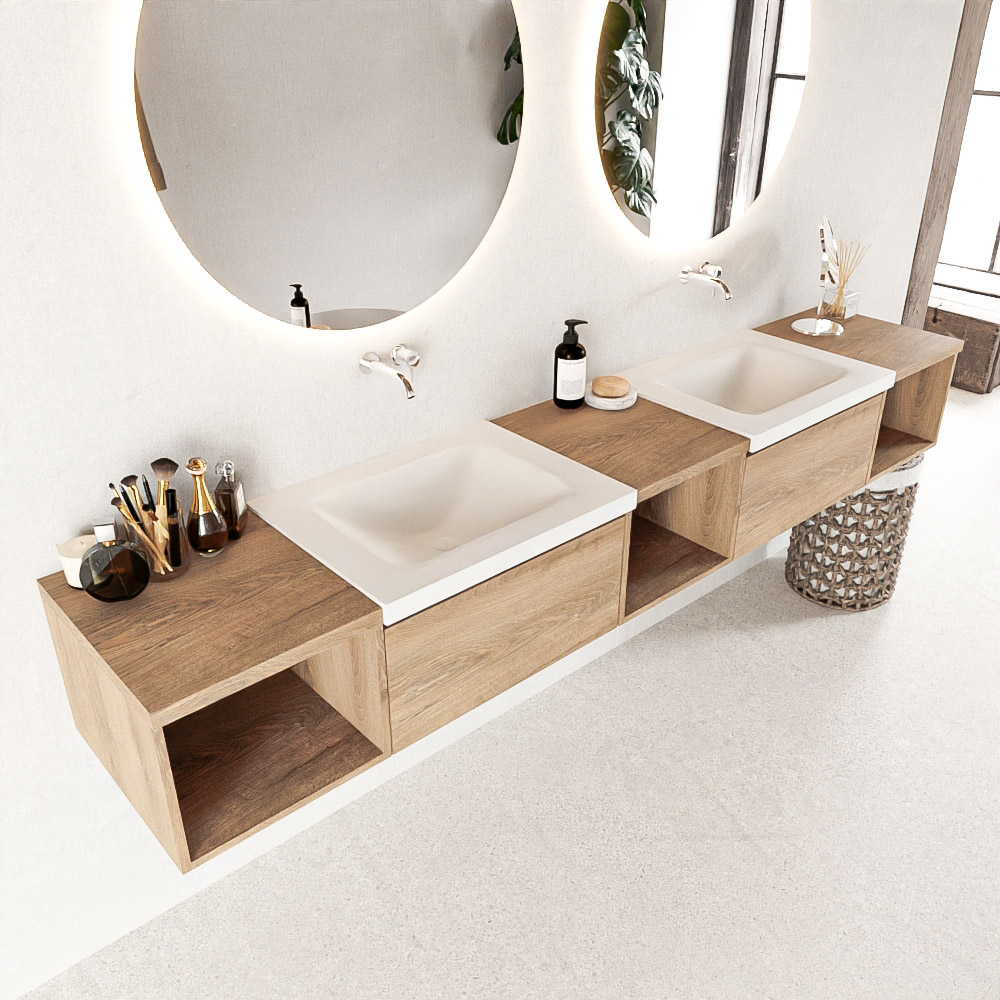 Mondiaz Bukla badmeubel 2 lades 240 washed oak en talc