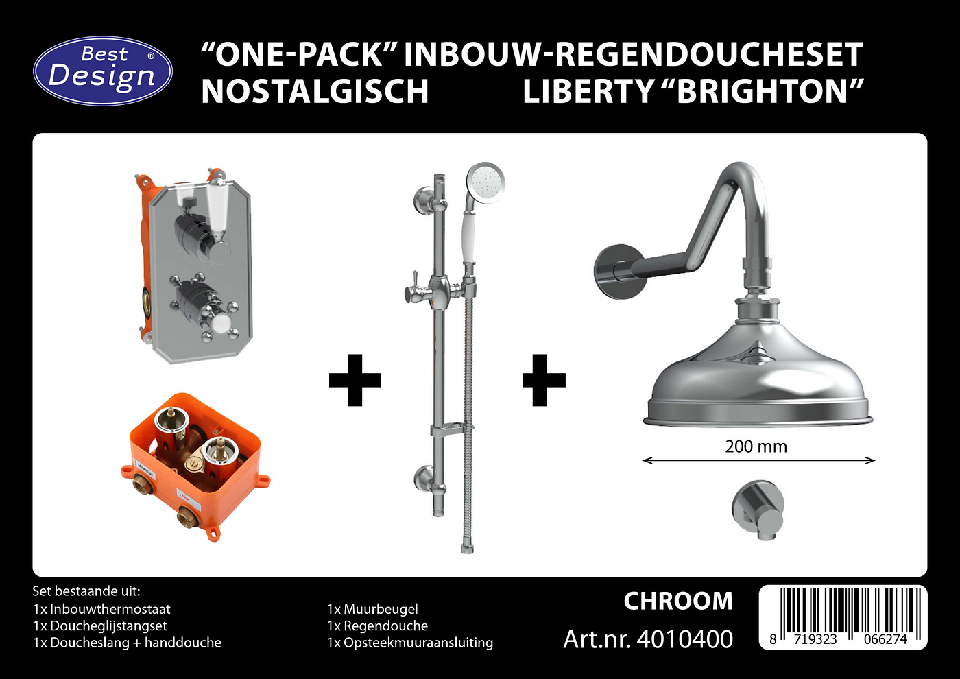 Best Design Liberty Brighton one pack inbouw regendoucheset chroom