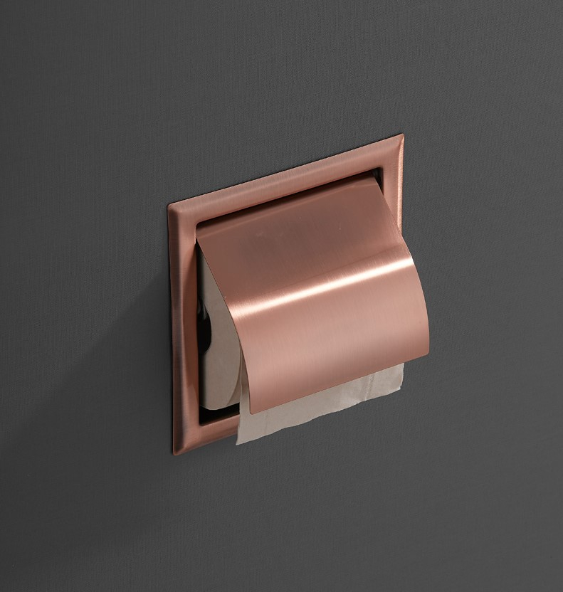 Saniclear Copper inbouw toiletrolhouder met klep geborsteld koper