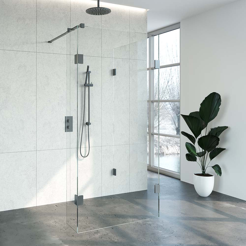 Topa Creative inloopdouche 3 delig 100x100 breedte kleine zijwand 30 gunmetal