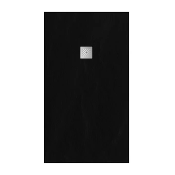 Tapo Relievo Crag douchebak 90x160 cm mat zwart met geborsteld RVS afvoerrooster