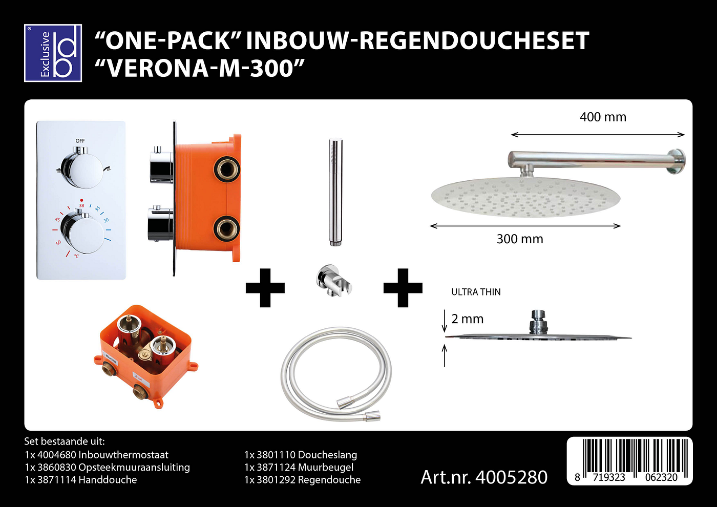 Best Design Verona M 300 inbouw regendoucheset chroom