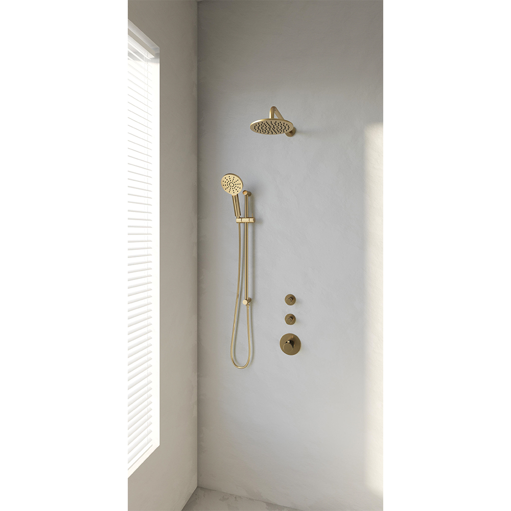 Brauer Gold Edition doucheset glijstang, gebogen muurbuis en ronde handdouche 20 goud