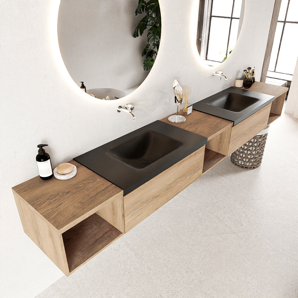 Mondiaz Bukla badmeubel 2 lades 280 washed oak en urban